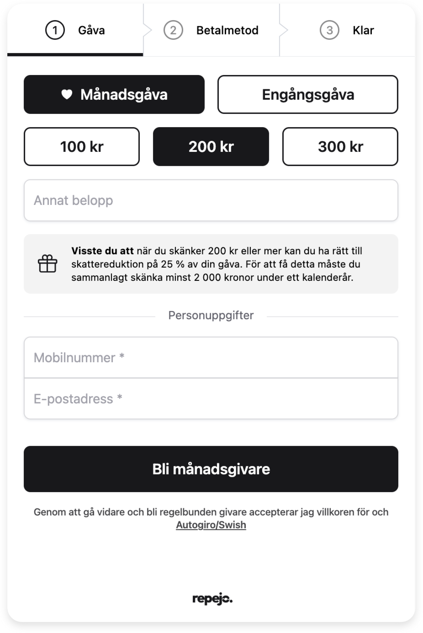 Gåvocheckout exempel