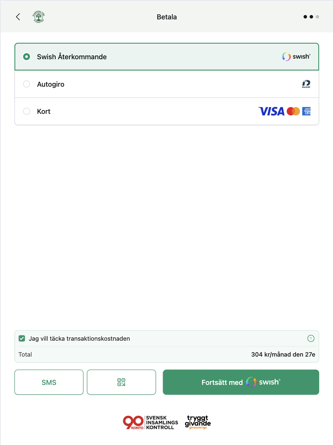 F2F Checkout — Betalmetod