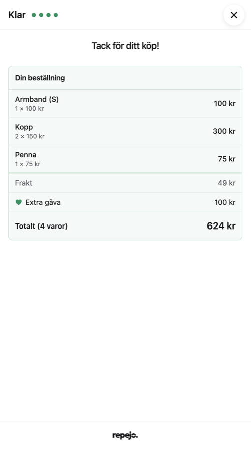 Bekräftelsen i sidopanelen