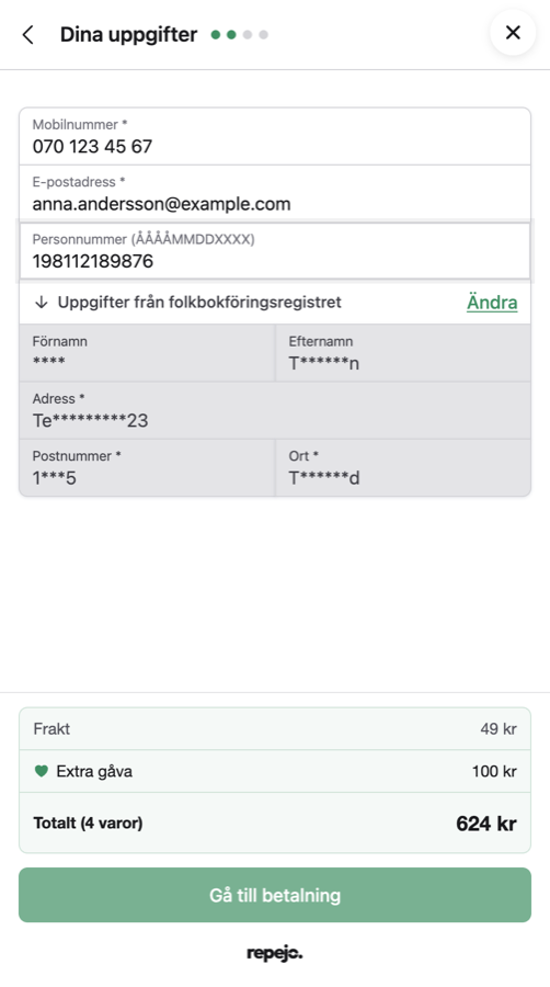 Steget Dina uppgifter i sidopanelen