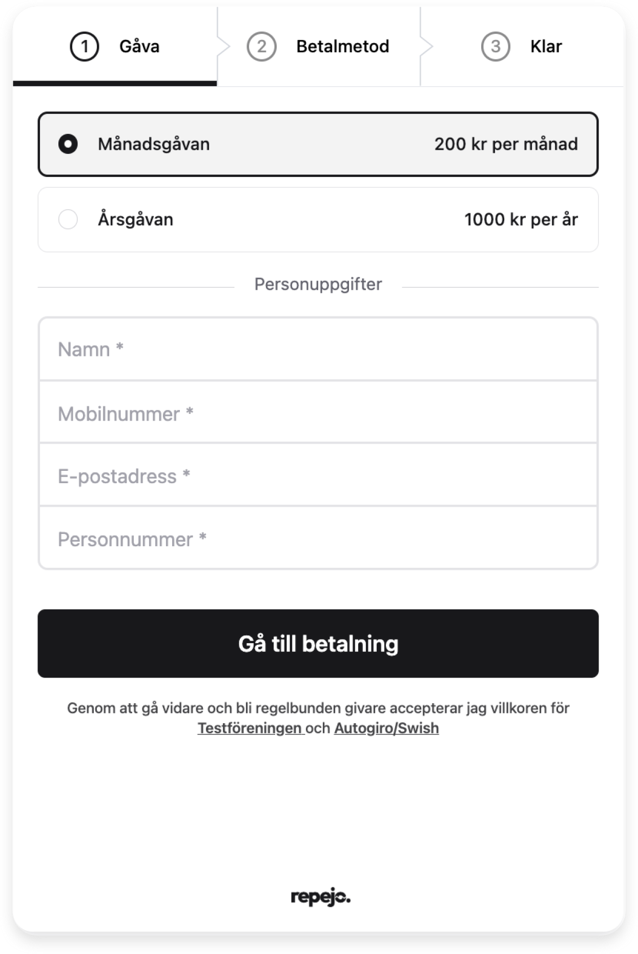 Medlemskapscheckout exempel